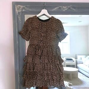 NWT Bardot Junior Girls Tia Rara Tiered Dress Leopard Print Ruffle 18